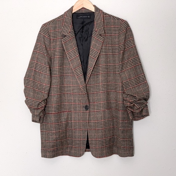 Zara Jackets & Blazers - NEW Zara Wool / Cashmere Blend Plaid Single Button Blazer / Jacket Sz XL